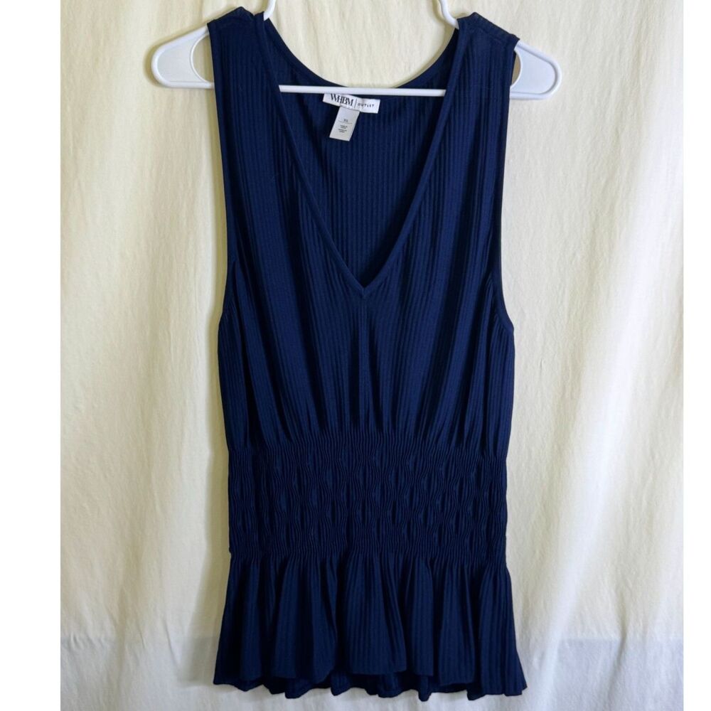 White House Black Market Outlet Women's Navy Blue V-Neck Cinched Waist Top SZ XL